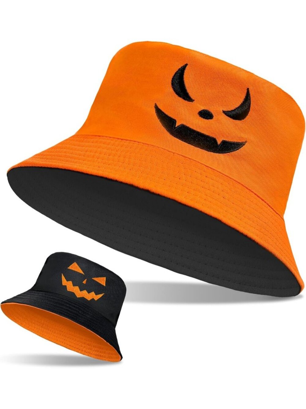 Unisex Orange Halloween Bucket Hat Pumpkin Reversible Outdoor Sun Caps